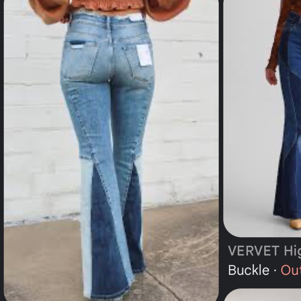 Vervet Women's High Rise Colorblock Panel Flare Southwestern Jeans - Blue - Picture 2 of 8